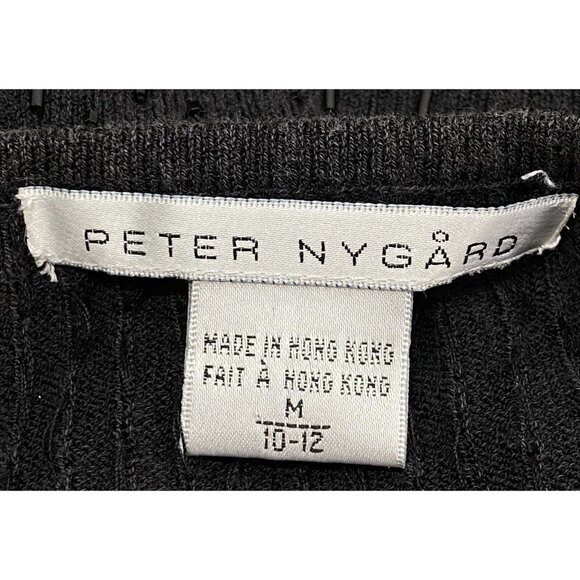 PETER NYGARD Women Fringe Cropped Sequence Blouse Pullover Sz M Black 77-10 - Picture 10 of 12